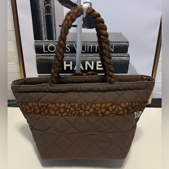 Naraya Brown flower quilted tote zipper shoulder bag New - Picture 5 of 8